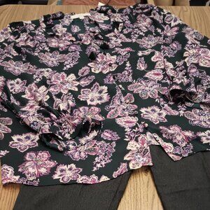 Loft Size XXL Navy Floral Long Sleeve Top (EUC)